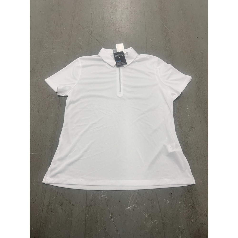 Callaway Polo Shirt‎ Womens L Brilliant White Opti-Dri Short Sleeve 1/4 Zip NWT